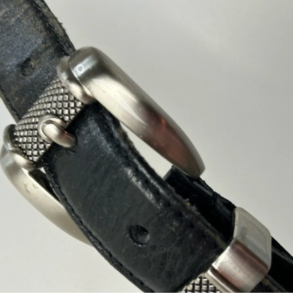 Izod Black Leather Belt with Silvertone Golf Motif Medallions‎ & Tip